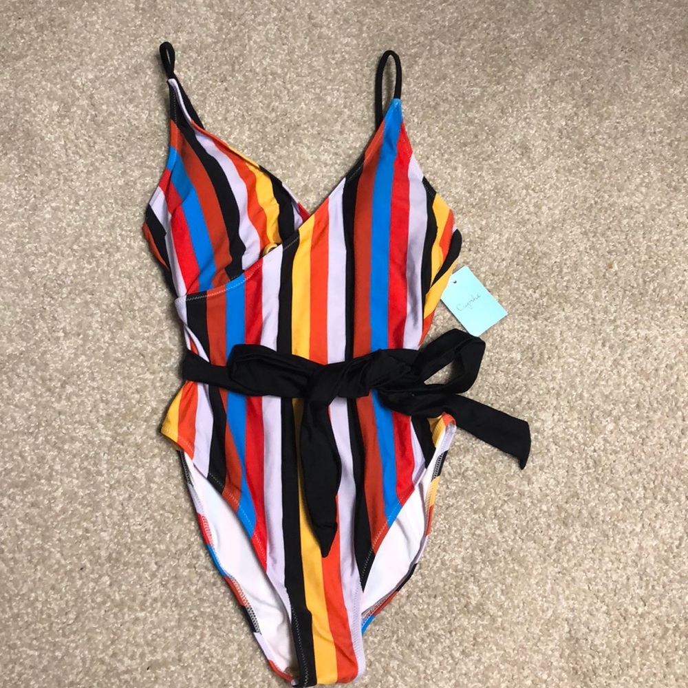 New one piece striped bathing suit size Med